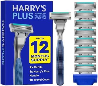 Harry's Plus Razor and Blade Value Pack, 1 Razor Handle (Tide), 9 Razor Blade Refill Cartridges- German Engineered- Up to 12 Months of Smooth Shaving