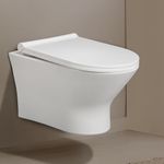 Hindware Fabio Neo Wall Hung Western Commode for Bathroom | Made of Ceramic | Soft Close Feature | Water Saving Dual Flushing | Star White | Oval Shape | Wall Mount Ewc