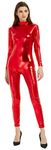 speerise Womens Shiny Metallic Catsuit Long Sleeve Unitard Bodysuit, Red, XXL