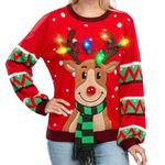 JOYIN LED Light Up Reindeer Ugly Womens Christmas Jumper Built-in Light Bulbs Red Xmas Sweater Top (M)