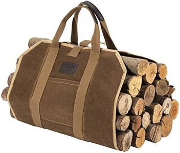 BHD Firewood Fireplace Carrier Logs Tote Holder 20 oz Waxed Canvas Sturdy Bag with Handles for Camping Indoor Outdoor Brown