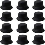 PODALOA 12 Pieces Bucket Hat Solid Color Summer Fishing Hats for Women Men Boys Girls UPF 50+ (Black)