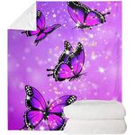 POLERO Bed Blanket Throw Butterfly Print Purple Soft Flannel Blanket Throw Single Double for Kids Baby Girl Women Lightweight Travel Blankets (51" x 59")