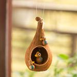 ExclusiveLane 'Cuckoo in a Nest' Hand-Painted Bird Feeder Balcony and Garden Decorative Hanging Terracotta Bird House