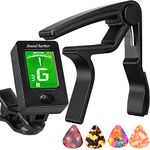 Guitar Capo with Tuner Clip-On Tuner Guitar Accessoriesor for Acoustic Electric Ukulele Guitar and More