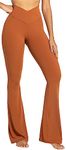 Sunzel Flare Leggings, Crossover Yoga Pants with Tummy Control, High-Waisted and Wide Leg, 30" Coffee, Medium