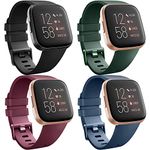 [4 Pack] Straps compatible with Fitbit Versa 2, Fitbit Versa, Versa Lite/SE, Classic TPU Silicone Sport Adjustable Replacement Accessories for Women/Men, Small/Large (Black/Blue/Green/Wine red, Large)