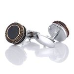 S&W Wedding Cufflinks for Men with Gift Box Crystal Enamel Circular Rounded Cuffs