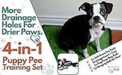 Panther Paw Dog Grass Pad with Tray (Extra Drain Holes) Plus Dog Potty Training Supplies. Two 20x25in Reusable Astroturf Grass Pad for Dogs with Dog Pad Holder Tray, Dog Doorbell and Dog Poop Bags