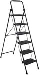 6 Step Ladder, Steel Folding Step Ladder, Portable Ladder with Anti-Slip Wide Pedals, Safe-Lock Design, Handrail, Durable Construction for Multi-Purpose, Home, Kitchen, Black