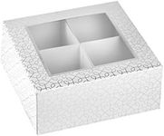 Hammont Window Box with Four Sections - 6 Pack - 6”x6”x2.5” - Unique Design Bakery Boxes Perfect for Sharing Snacks and Cookies | 4 Insert Sections Gift Boxes (Silver)