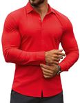 COOFANDY Men's Muscle Fit Dress Shirts Stretch Wrinkle-Free Long Sleeve Casual Button Down Shirts Red