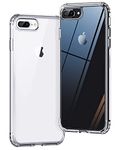 ONES iPhone 8Plus/7Plus Clear Slim Hard Case『Shockproof Airbag』『Raised Edge Protect Camera Screen』 [ Non-Yellow ] [ Anti-Slip ] PC + TPU Hybrid Protective Transparent Silicone Cover for APPLE 5.5 inch