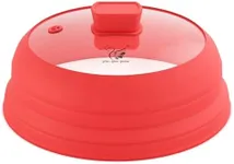 Microwave Splatter Cover Glass Cover Splatter Guard Lid with Collapsible Silicone for Food Pot Cover Plate Cover 10.8 inch Red