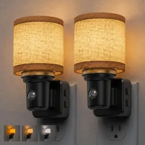 L LOHAS LED Night Lights Plug into Wall,Linen Fabric Cylinder Night Light
