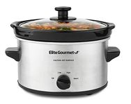 Elite Gourmet MST-275XS# Electric Oval Slow Cooker, AdjCatable Temp, Entrees, Sauces, Stews & Dips, Dishwasher Safe Glass Lid & Crock (2 Quart, Stainless Steel)