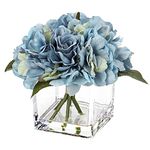 Fake Flowers with Vase Hydrangea Artificial Flowers in Vase Peony Faux Flowers in Vase Rose Silk Flowers Peonies Floral Arrangements Artificial with Vase for Home Bathroom Office Table Shelf Decor