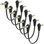 Augioth 6 Pack 3 Inch Guitar Patch Cables Gold Plug, 8 cm Black Guitar Pedal Cable Effect Cable Cord, 1/4" inch TS Low Profile Right Angle Patch Cable for Guitar Effect Pedal