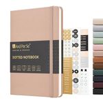 &And Per Se Dotted Journal Notebook, Hardcover Leather Bullet Dotted Journal, 160 Pages 100 gsm Dotted Paper，3 Sheets of Stickers Included for Women Men, Work Office or School - 5.7'' x 8'' (Apricot)