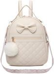 I IHAYNER Cute Little Backpack Purse with Bow Mini Backpack for Girls Teen Vegan Leather Pom Backpack Shoulder Bag for Women Pure Beige