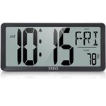 XREXS Large Digital Wall Clock, Battery Operated Alarm Clocks for Bedroom Home Decor, Count Up & Down Timer, 14.17 Inch Large LCD Screen with Time/Calendar/Temperature Display (Batteries Included)