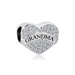 MiniJewelry Girls Women Grandma Love Heart Charm Compatible with Pandora Bracelets Silver Dangle Clear CZ Grandmother Granddaughter Birthday