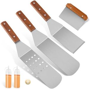 ADNEWX Set di 6 Spatola in Acciaio Inossidabile, Cucina Palette per Barbecue, Manici in Legno Isolanti Antiscivolo Spatole per Utensili per Grigliate in Ghisa Piatti