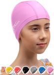 AqtivAqua Swim Cap for Kids 6-14 Swim Cap Kids Swimming Cap Girls Boys Youth Hat (Pink color, Kids size)