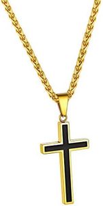 FindChic Gold Cross Necklace for Men 18K Gold Plated Christian Jewelry Enamel Crucifix Pendant with 22inch Spiga Chain
