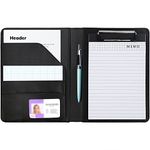 Kurtzy A5 Black Faux Leather Conference Folder - Fold over Business Office Work Portfolio Organiser - Padfolio Folder with Pocket Document Resume File, Card Holder, Clipboard & Memo Writing Pad