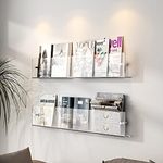 Clear Acrylic Floating Shelves, for Home and Office - 2 Pack Wall Mounted Magazine Rack, Perfect Bathroom Bookshelf and Brochure Holder for Display