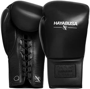 Hayabusa Pro Leather Lace-Up Boxing Gloves for Men and Women - Black, 16oz