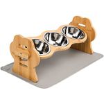 Mivcinn Raised Cat Bowls, Small Dog 15° Tilted Elevated Food Feeding Dishes, 3 Stainless Steel Cat Food Bowls in Stand, Adjustable Bamboo Water Stand Feeder Set for Cats and Puppy