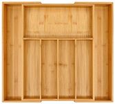 VaeFae Bamboo Cutlery Organiser, Expandable Silverware Drawer Organiser and Cutlery Tray, Wooden Drawer Dividers Organiser for Kitchen Utensils and Flatware 5-7 Slots