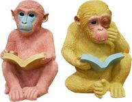 Pair of Reading Monkey Bookends | Yellow & Pink | Resin Shelf Book Ends