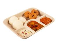 SANWALSA 4 Compartment, Eco-Friendly Disposable Bagasse Plates, Pack of 25 - Off White