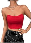 GORGLITTER Women's Sexy Corset Top Strapless Y2K Tube Tops Bandeau Bustier Crop Top Red Small