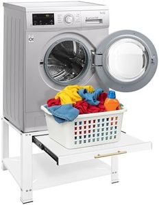 Royxen Washer and Dryer Pedestals with Drawer, 29" W x 29" D x 19.5" H Metal Heavy Duty Laundry Pedestal, Universal Washing Machine Stand for Basket Shelf, 800lbs Capacity, White