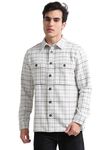 GLORYBOYZ Checkered Full Sleeve Shackets Cotton Blend Shirt for Men Double Pocket Regular Fit Checks Classic Collar Stylish Shirt Comfortable Check Layered Shirt Office Casual Wear (White Green L)