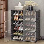 Sunderlook Portable Shoe Rack for Home Plastic – Shoe Rack Organizer, Shoe Storage Cabinet 12 Shelf DIY Shoe Rack with Door Outdoor for Heels/Shoes for Entryway,Hallway,Bedroom (BLACK,12-SHELF-6-DOOR)