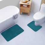 Habz 2 Piece Memory Foam Bath Mat and Pedestal Set - Non-Slip Mats, Soft Washable Rugs, Super Absorbent Bath Mat and Pedestal Mat For Toilet - Coral Velvet Fiber Bath and Toilet Mat Set (Teal Blue)