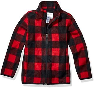 Amazon Essentials Toddler Boys' Polar Fleece Full-Zip Mock Jacket, Black Red Buffalo Check, 3T