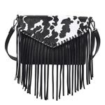 HDE Women's PU Leather Hobo Fringe Crossbody Tassel Purse Vintage Small Handbag, Black Cow Print