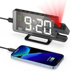 JXTZ Projection Alarm Clock, Alarm Clocks Bedside with 7.5" LED Display, Digital Clock with 180° Rotatable Projector, 2 Alarms, USB Charging Port, 6 Adjustable Brightness, Snooze, for Bedrooms Home