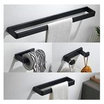 YACVCL Bathroom Hardware Accessories Set Black 4-Piece Towel Bar Towel Rack Sets Square Towel Ring Kit Stainless Steel Wall Mounted