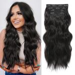 20inch Hair Extensions Clip in Dark Brown Hair Pieces for Women 4PCS Full Head Set Thick Hair Extension Hair Clips for Thick Hair Wavy Hair Extensions