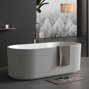 67'' Freestanding Bathtub, Deep Soaking Tub, Non-Slip Base, Acrylic, CUPC Certified Free Standing Tub, Chrome Drain Bath Tub, Modern Tub for Bathrooms, White