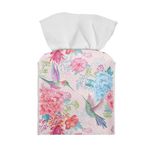 Showudesigns Hummingbird Flower Square Tissue Box Cover Decorative Pu Leather Tissue Box Holder Cube Tissue Box Covers With Bottom Belt Facial Paper Organizer Dispenser for Bathroom Home Decor Vintage