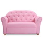 Costzon Kids Sofa, PU Leather Upholstered, Sturdy Wood Construction, Armrest Chair for Preschool Children Sofas, 37''x17''x22.5'' (LxWxH), 37-inch Pink Couch