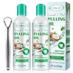 Coconut Oil Pulling for Teeth and Gums 8 Fl.Oz (2 Bottles) with Tongue Scraper - Alcohol Free Mouthwash for Fresh Breath, White for Mouth Gum Health Pulling Oil with Coconut & Peppermint Oil